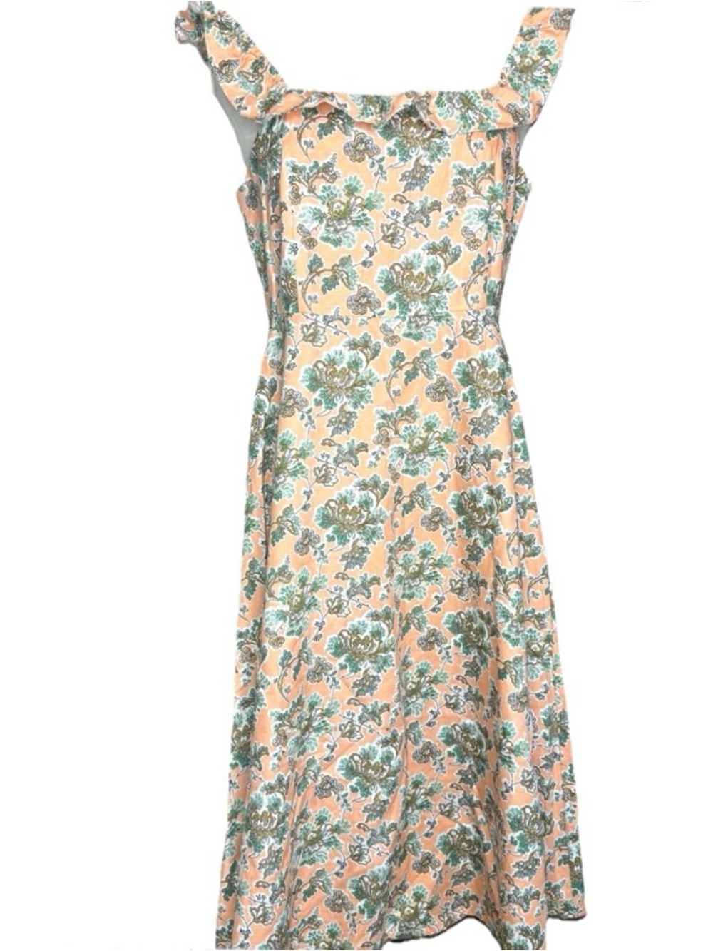 Ann Taylor Peach Floral Linen Cotton Ruffle Midi Dress